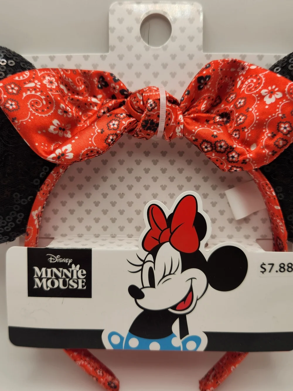 Disney Minnie Mouse Black Sequin Ears Headband with Red Bandana Bow